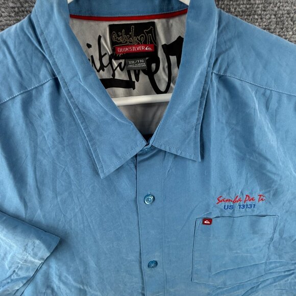 NWT Quiksilver 2XL Rayon Blend Blue Button Up Shirt Men Embroidered Hawaii - Picture 3 of 14